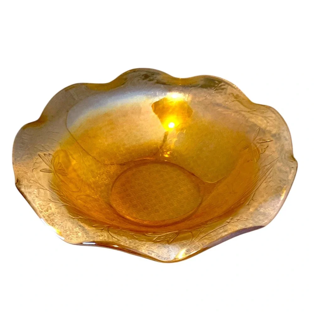Vintage Marigold Carnival Glass Fruit Bowl 9.5